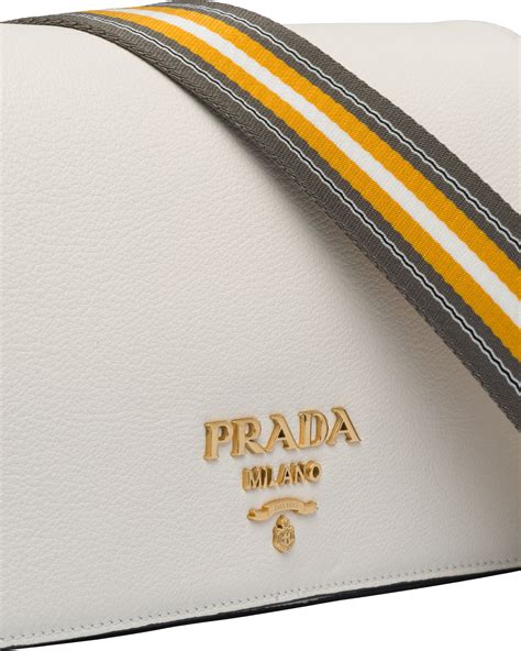 white leather prada with yellow strap|White Leather Shoulder Bag .